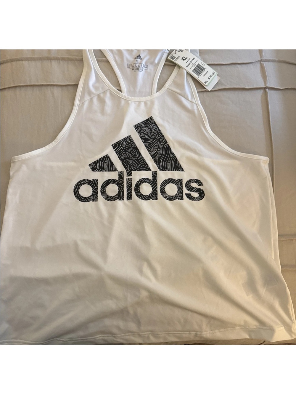 adidas White Racerback Tank with Black Graphic Logo